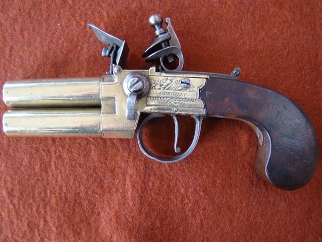A fine British flintlock Naval Officer's over and under barreled flintlock pistol circa 1800-1810 — image 3